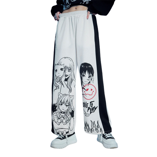 Anime Figure Graphic Color Block Sweatpants