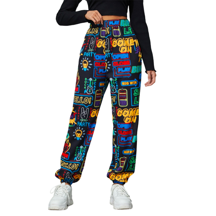 Allover Letter Graphic Elastic Waist Sweatpants