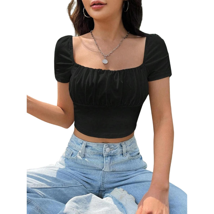 Square Neck Ruched Bust Crop Tee