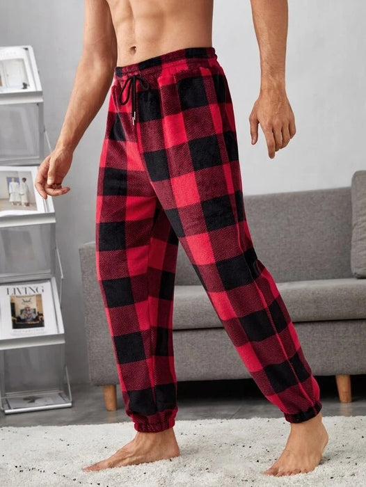 Plaid Print Drawstring Waist Pajama Pants