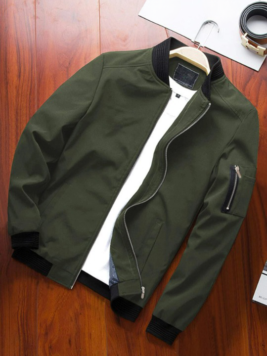 Plain Patterned Zip Up Jacket
