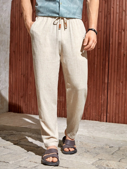 Solid Style Drawstring Pants