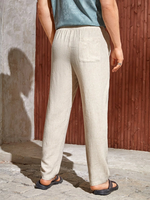 Solid Style Drawstring Pants