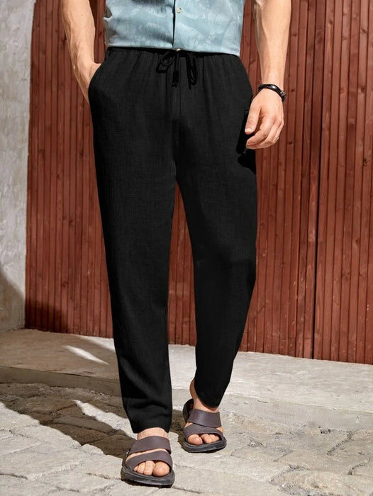 Solid Style Drawstring Pants