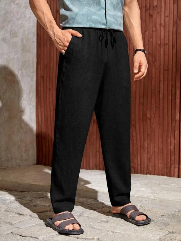 Solid Style Drawstring Pants