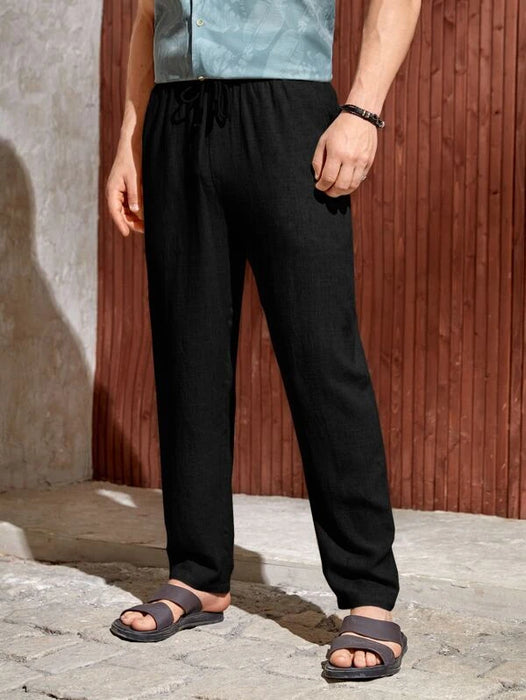 Solid Style Drawstring Pants