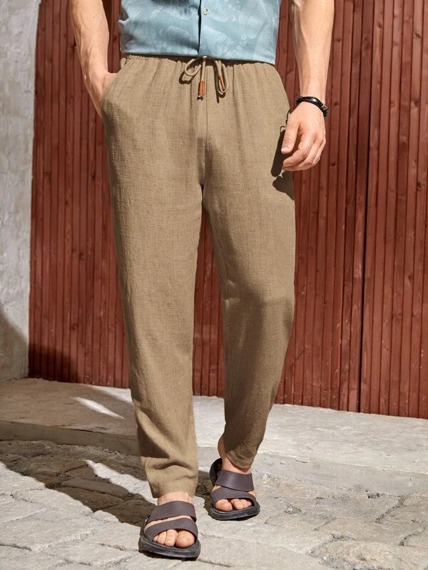 Solid Style Drawstring Pants