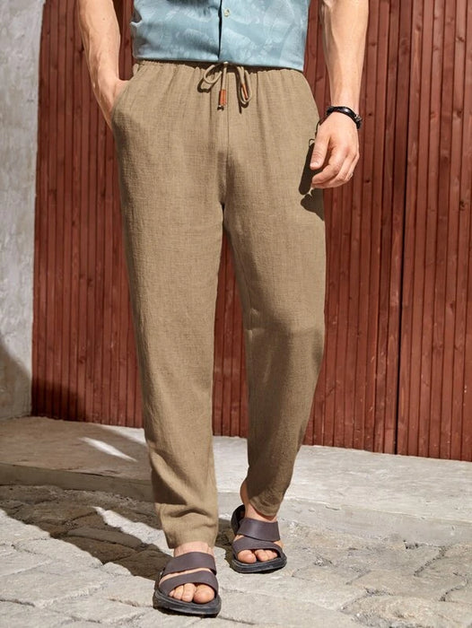 Solid Style Drawstring Pants