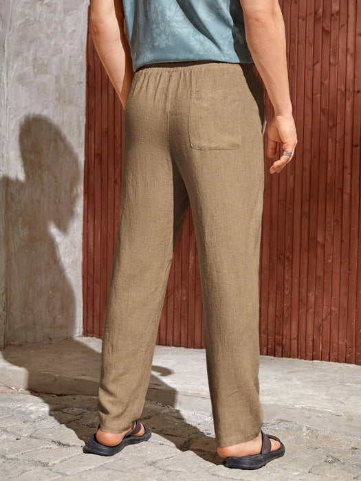 Solid Style Drawstring Pants