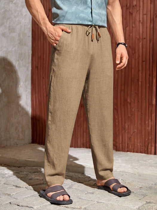 Solid Style Drawstring Pants