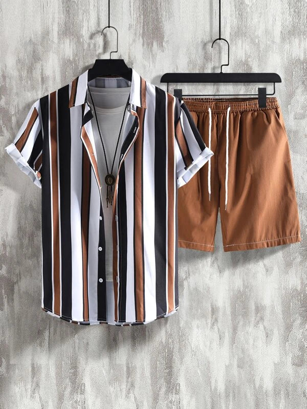 Striped Shirt And Drawstring Shorts