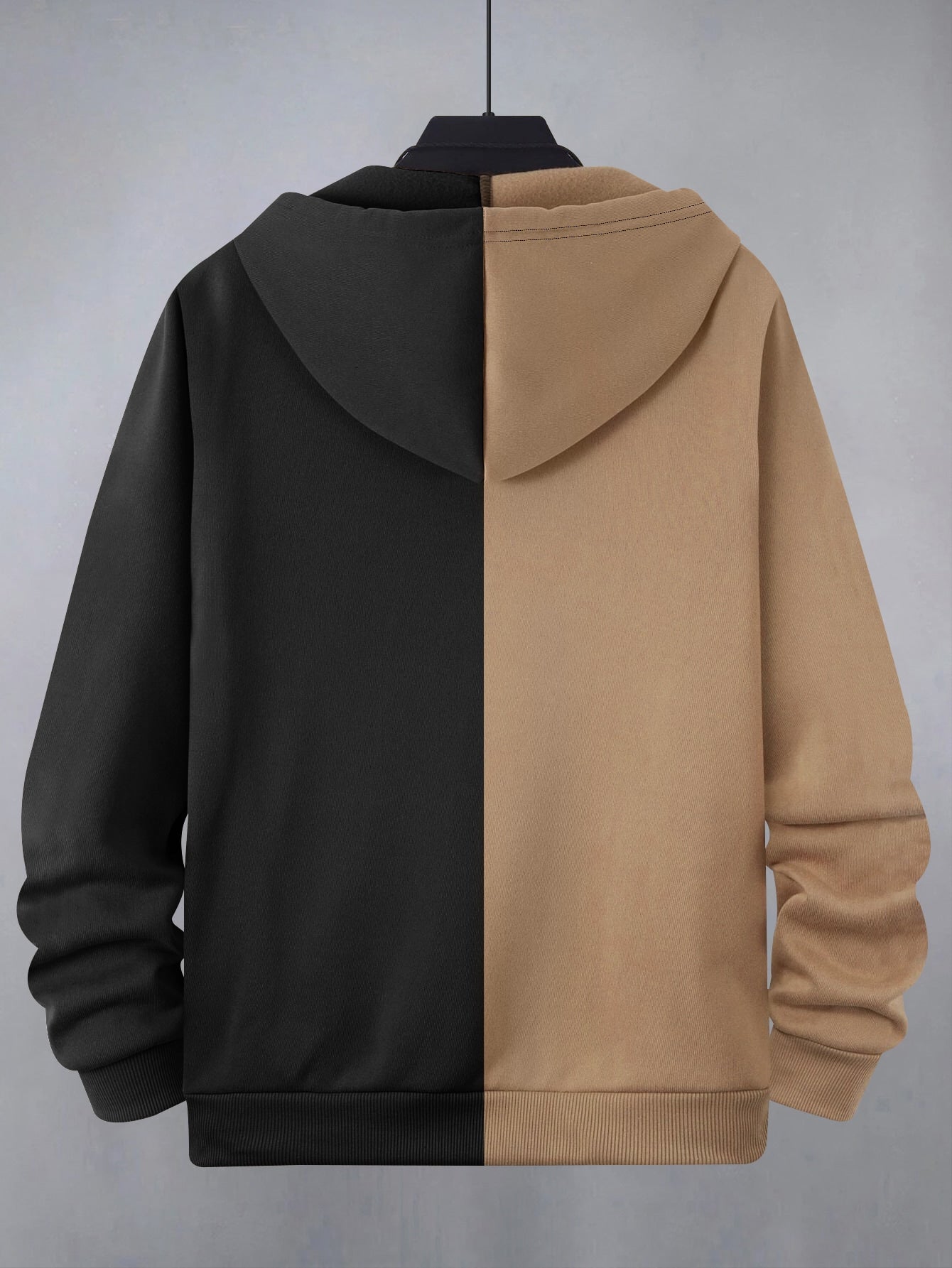 Zip Up Two Tone Hoodie With Drawstring