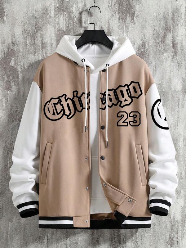 Letter Graphic Two Tone Varsity Jacket