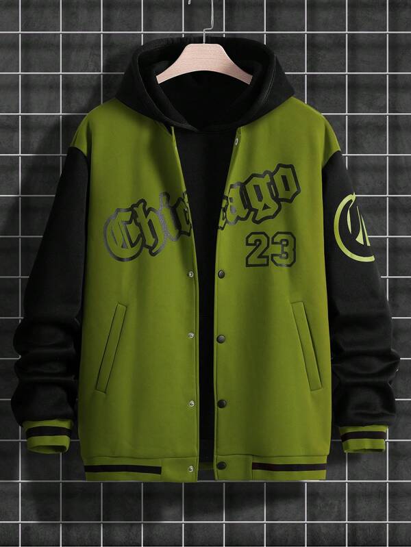 Letter Graphic Two Tone Varsity Jacket