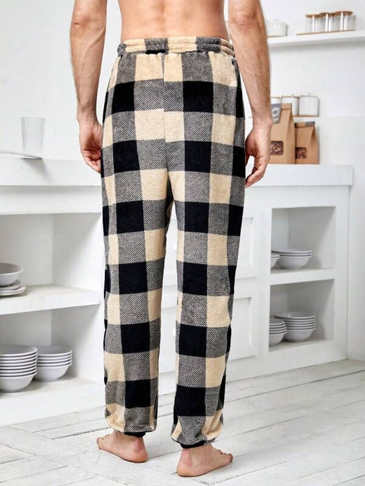 Plaid Print Drawstring Waist Pajama Pants