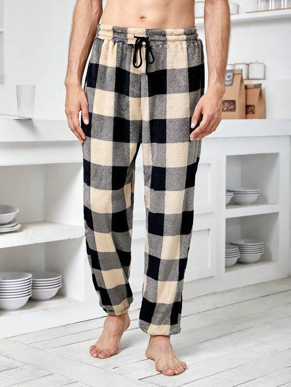 Plaid Print Drawstring Waist Pajama Pants