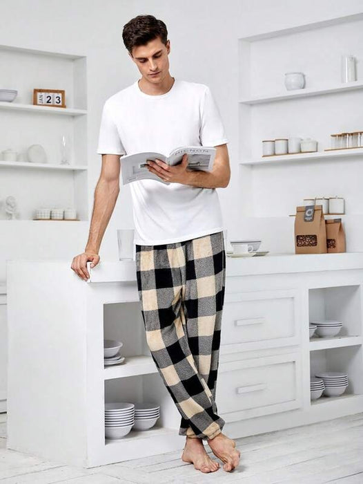 Plaid Print Drawstring Waist Pajama Pants