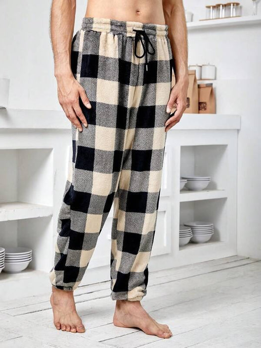 Plaid Print Drawstring Waist Pajama Pants