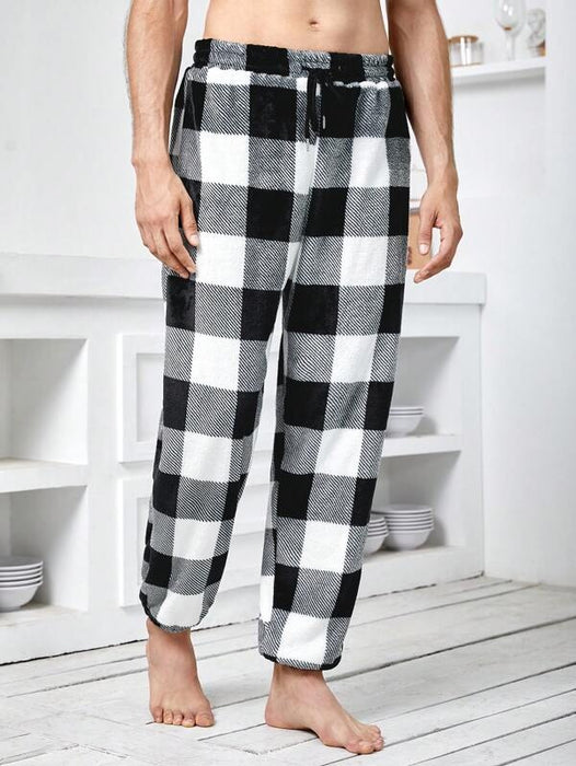 Plaid Print Drawstring Waist Pajama Pants