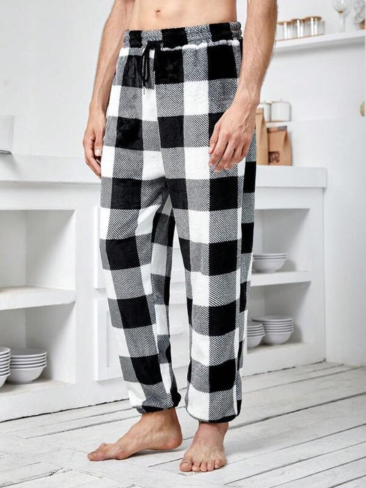 Plaid Print Drawstring Waist Pajama Pants