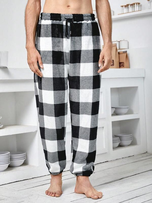 Plaid Print Drawstring Waist Pajama Pants