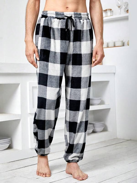 Plaid Print Drawstring Waist Pajama Pants