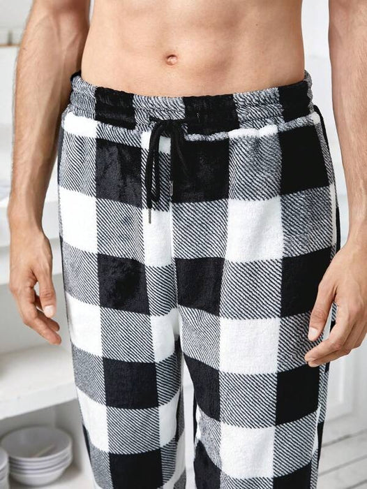 Plaid Print Drawstring Waist Pajama Pants