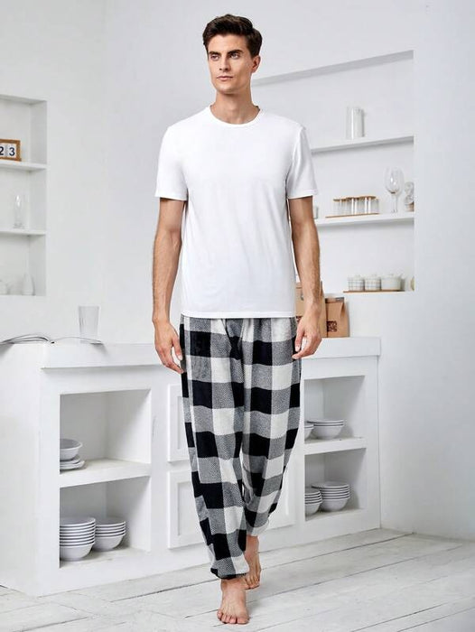 Plaid Print Drawstring Waist Pajama Pants