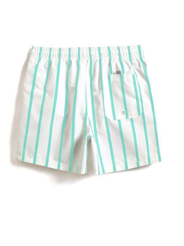 Striped Print Patched Detail Swim Trunks
