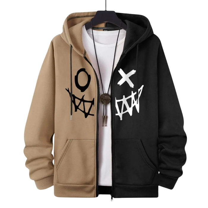 Zip Up Two Tone Hoodie With Drawstring