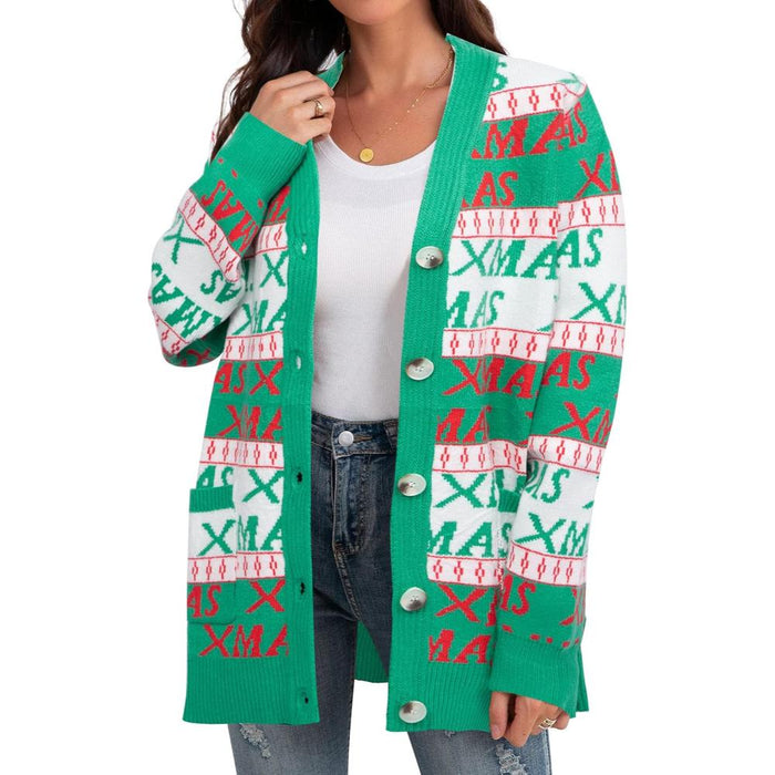 Festive Christmas Cardigan With Snowflake Prints