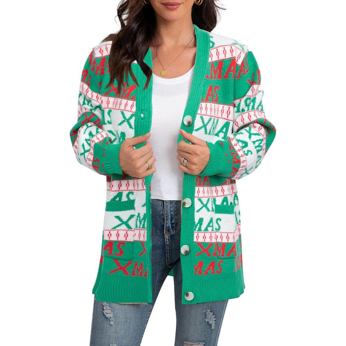 Festive Christmas Cardigan With Snowflake Prints