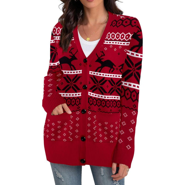 Festive Christmas Cardigan With Snowflake Prints