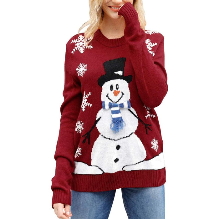 Festive Long Sleeve Sweater With Holiday Prints