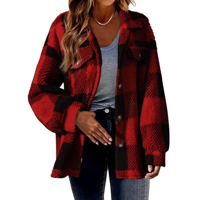 Button Up Plaid Coat With Pockets