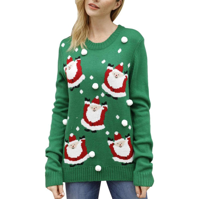 Festive Long Sleeve Sweater With Holiday Prints