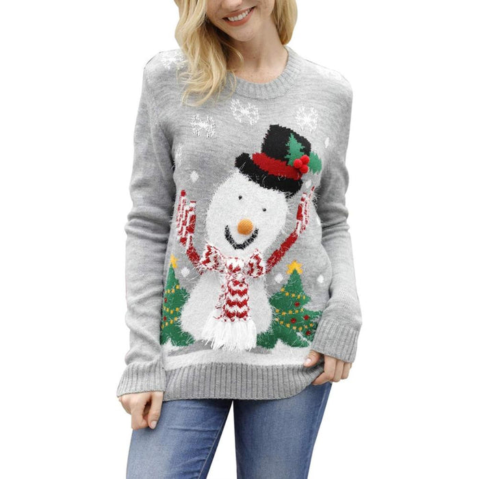 Festive Long Sleeve Sweater With Holiday Prints