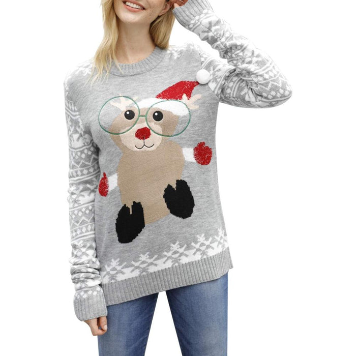 Festive Long Sleeve Sweater With Holiday Prints