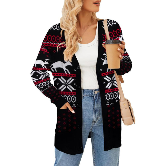 Festive Christmas Cardigan With Snowflake Prints