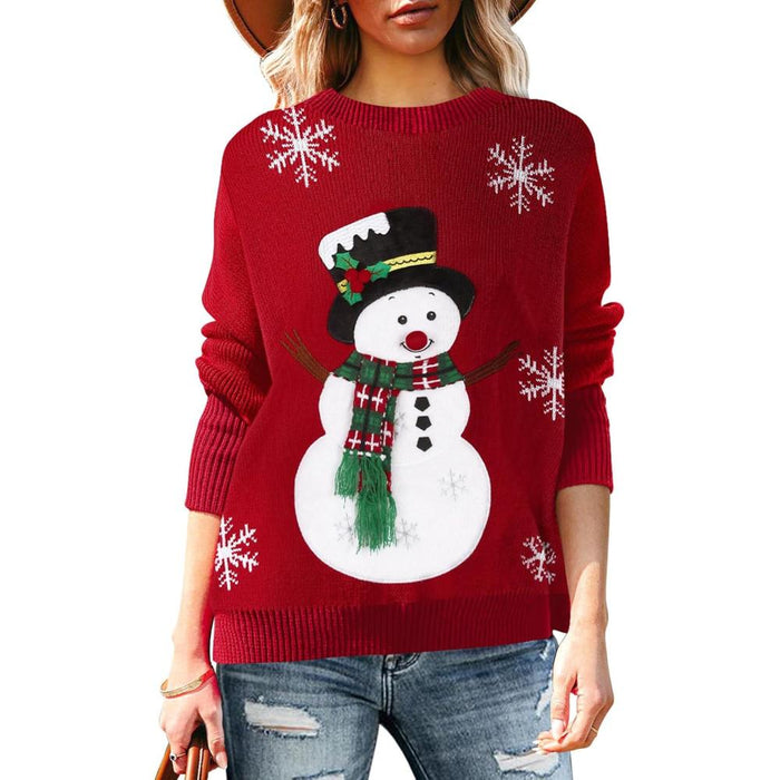 Festive Long Sleeve Sweater With Holiday Prints