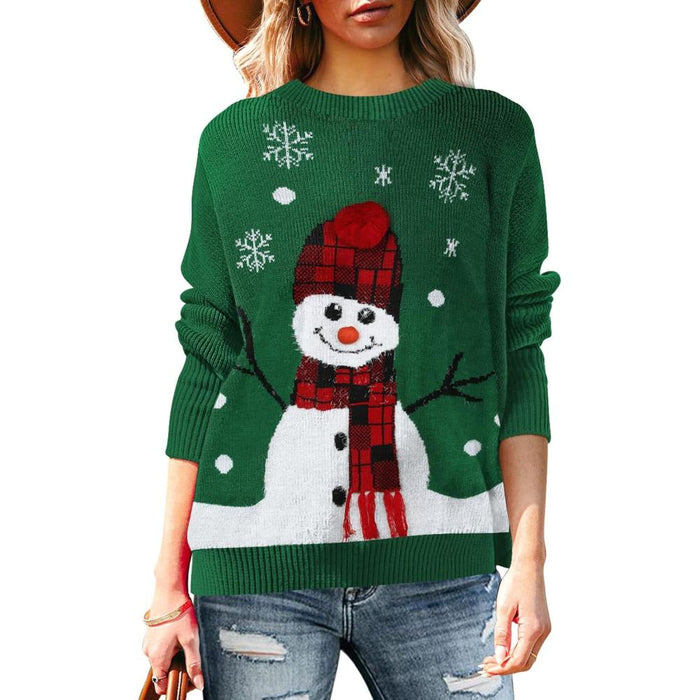 Festive Long Sleeve Sweater With Holiday Prints