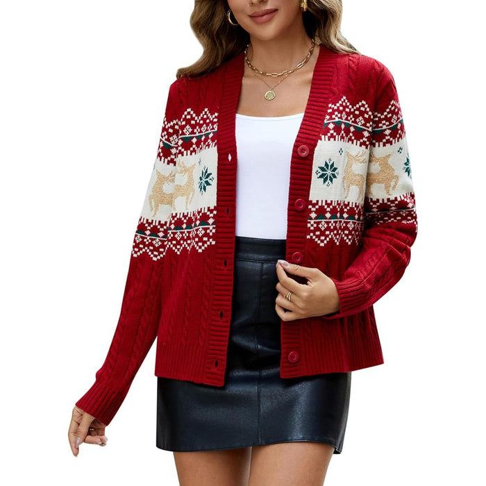 Holiday Cardigan Sweater With Button Closure