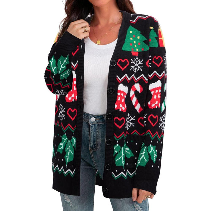 Festive Christmas Cardigan With Snowflake Prints