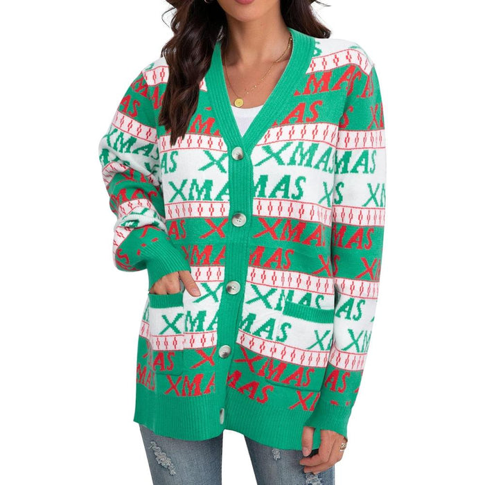 Festive Christmas Cardigan With Snowflake Prints