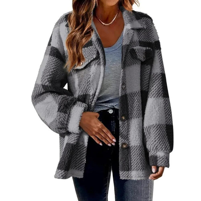 Button Up Plaid Coat With Pockets