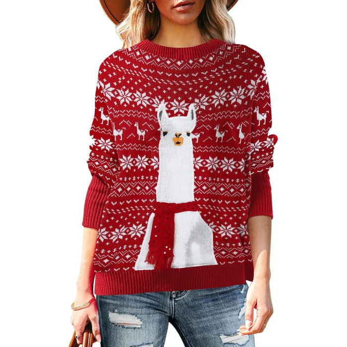 Festive Long Sleeve Sweater With Holiday Prints