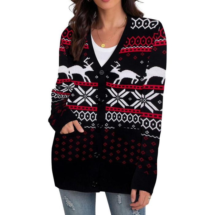 Festive Christmas Cardigan With Snowflake Prints