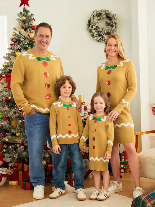 Matching Family Christmas Gingerbread Print Sweater Set