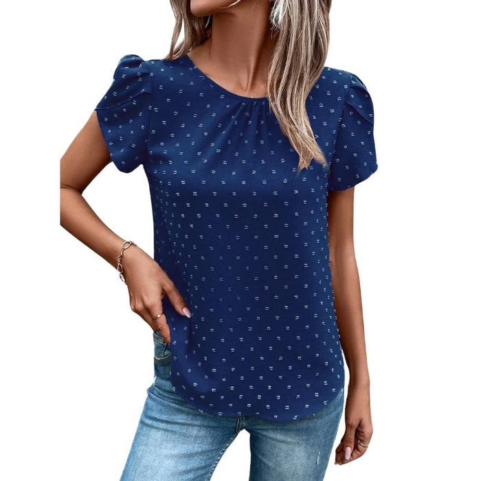 Dot Petal Sleeve Keyhole Back Blouse