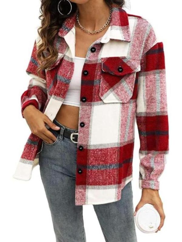 Women Plaid Pattern Jacket With Collared Design